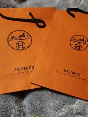 Hermes Orange Shopping Bags with Black Logo and Handles